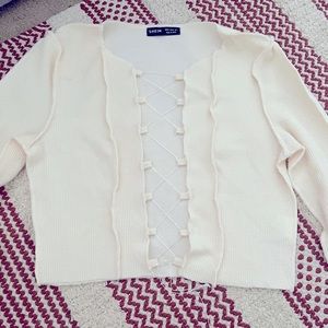 Lace up Topstitching Ribbed top